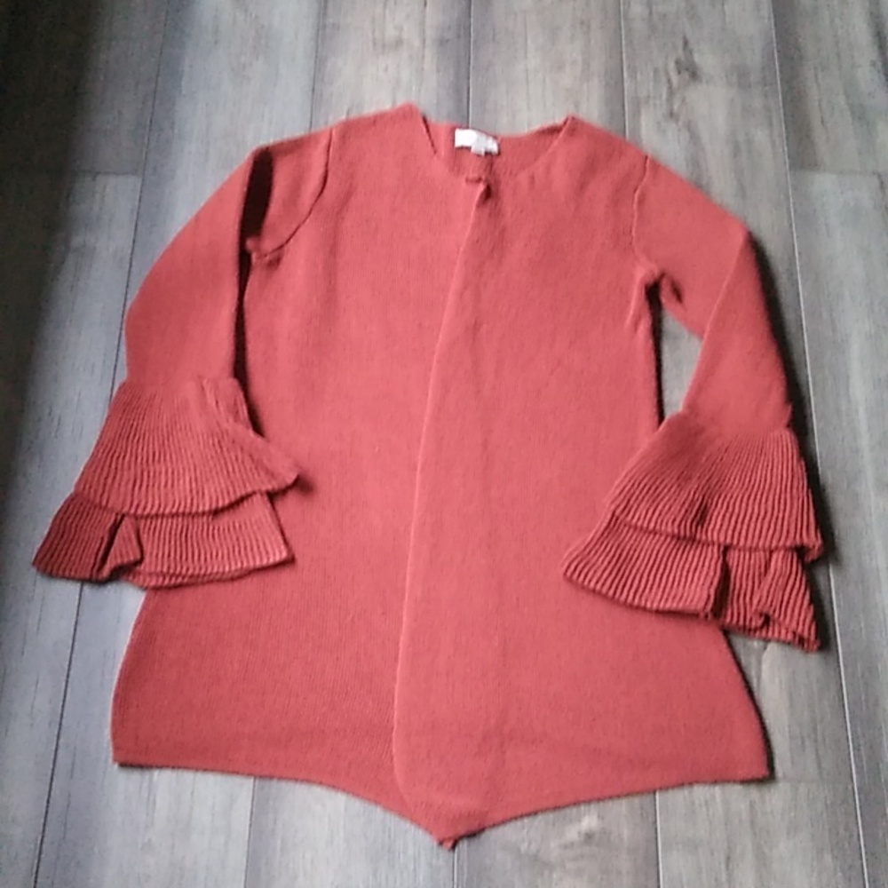 LOFT RUST COLOR RUFFLE SLEEVE SWEATER/CARDIGAN/SHRUG